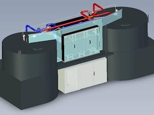 © Storion Energy GmbH / Im Forschungsprojekt „BiFlow“ werden die Elektrolyttanks einer Redox-Flow-Batterie zum ersten Mal als Wärmespeicher genutzt.